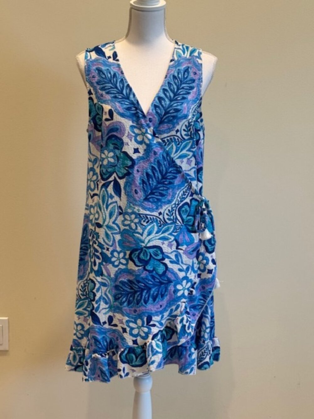 NWT J. Valdi Blue Flowered Wrap Dress Sz XL